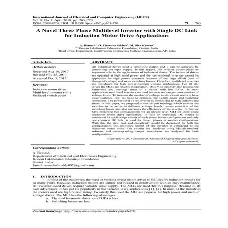 A Novel Three Phase Multilevel Inverter with Single DC Link for Induction Mot...