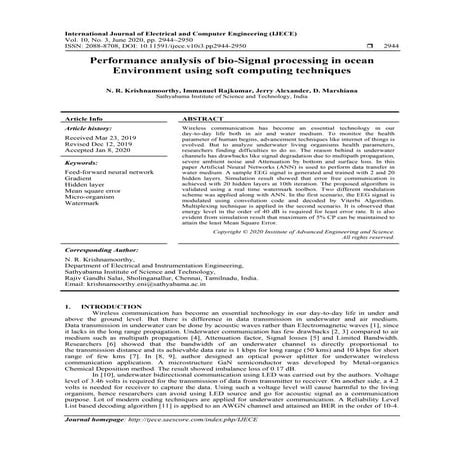 Performance analysis of bio-Signal processing in ocean Environment using soft...