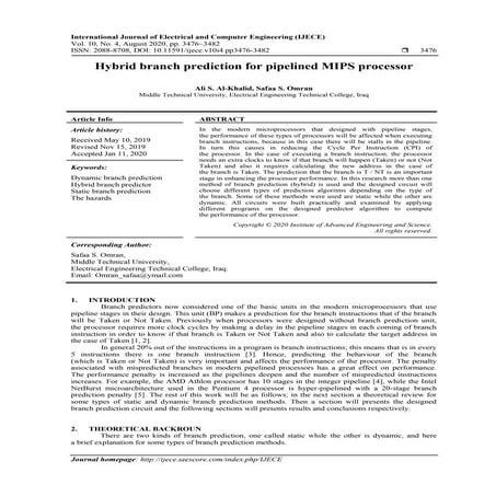 Hybrid branch prediction for pipelined MIPS processor 