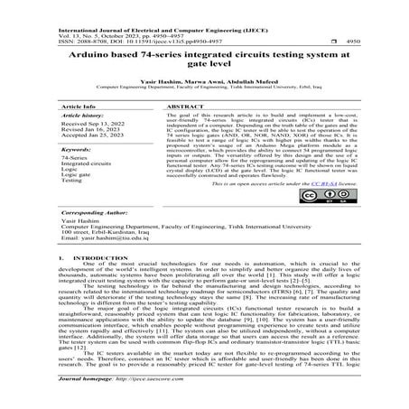 Arduino based 74-series integrated circuits testing system at gate level 