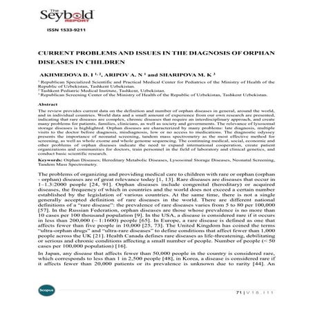 CURRENT PROBLEMS AND ISSUES IN THE DIAGNOSIS OF ORPHAN DISEASES IN CHILDREN
