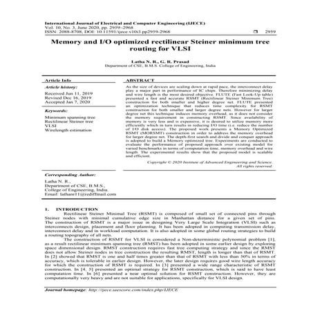 Memory and I/O optimized rectilinear Steiner minimum tree routing for VLSI 