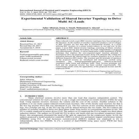 Experimental Validation of Shared Inverter Topology to Drive Multi AC-Loads 