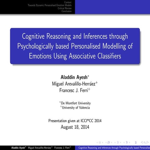 Cognitive Reasoning and Inferences through Psychologically based Personalised Modelling of Emotions Using Associative Classifiers