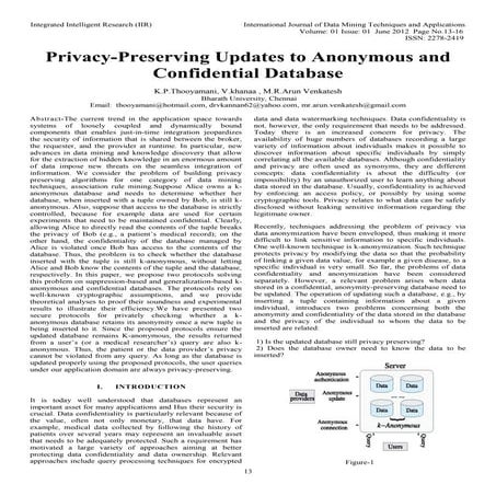 Privacy-Preserving Updates to Anonymous and Confidential Database