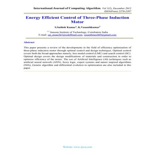 Energy Efficient Control of three-Phase Induction Motor | PDF