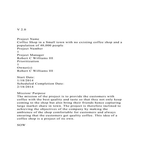 V 2.0Project NameCoffee Shop in a Small town with no.docx