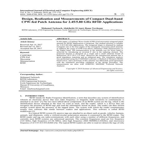 Design, Realization and Measurements of Compact Dual-band CPW-fed Patch Anten...