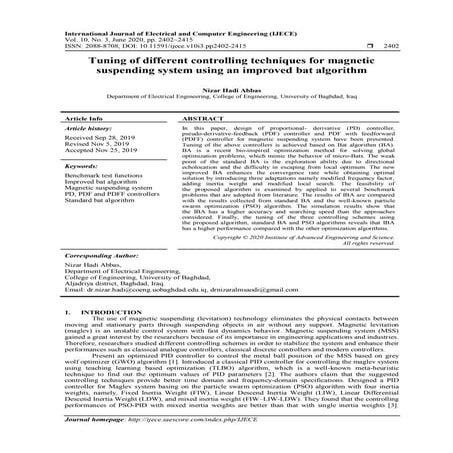 Tuning of different controlling techniques for magnetic suspending system usi...
