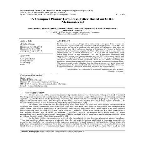 A Compact Planar Low-Pass Filter Based on SRRMetamaterial