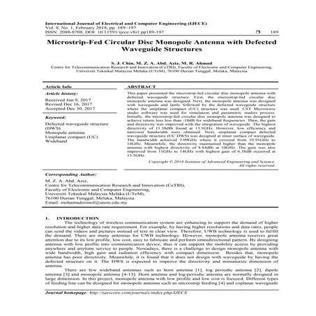 Microstrip-Fed Circular Disc Monopole Antenna with Defected Waveguide Structu...