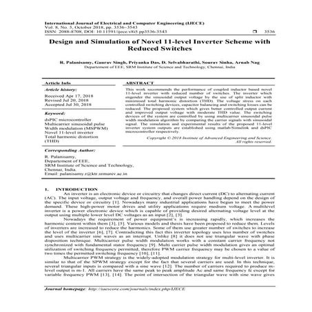 Design and Simulation of Novel 11-level Inverter Scheme with Reduced Switches 