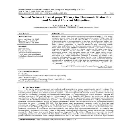 Neural Network based p-q-r Theory for Harmonic Reduction and Neutral Current ...