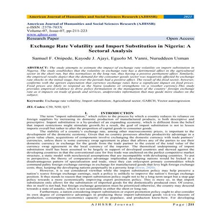 Exchange Rate Volatility and Import Substitution in Nigeria: A Sectoral Analysis