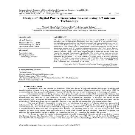 Design of Digital Parity Generator Layout using 0.7 micron Technology 