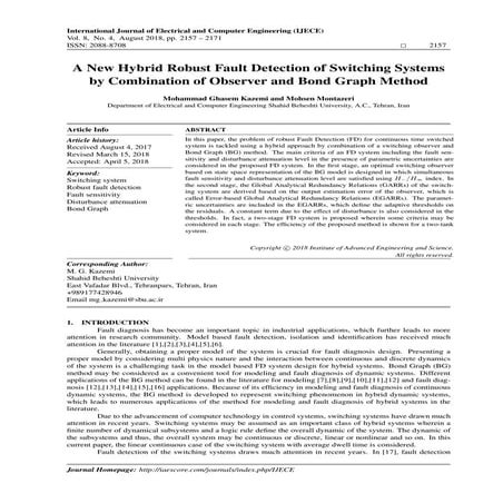 A New Hybrid Robust Fault Detection of Switching Systems by Combination of Ob...