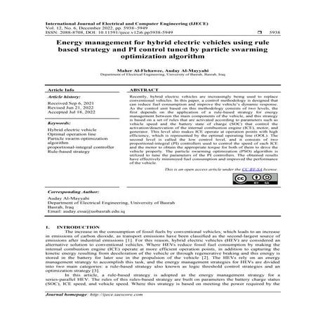 Energy management for hybrid electric vehicles using rule based ...