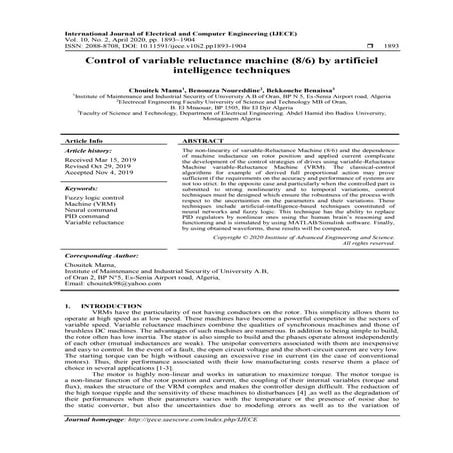 Control of variable reluctance machine (8/6) by artificiel intelligence techn...