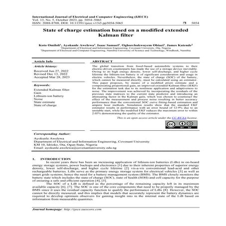 State of charge estimation based on a modified extended Kalman filter 