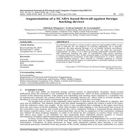 Augmentation of a SCADA based firewall against foreign hacking devices 