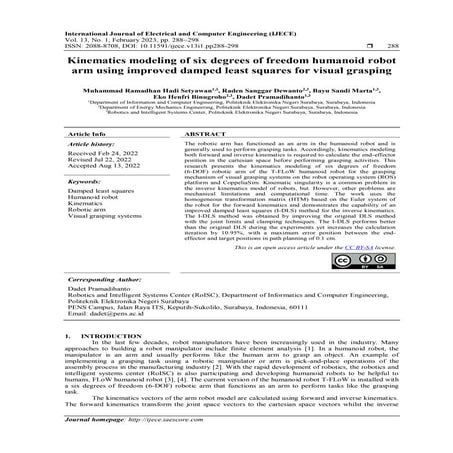 Kinematics modeling of six degrees of freedom humanoid robot  arm using impro...