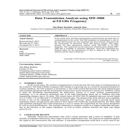 Data Transmission Analysis using MW-5000  at 5.8 GHz Frequency 