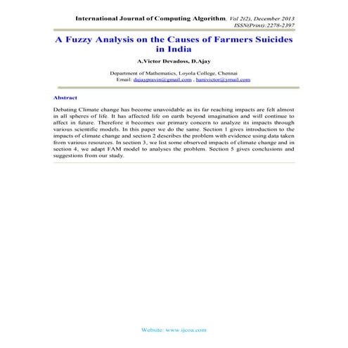 A FUZZY ANALYSIS ON THE CAUSES OF FARMERS SUICIDES  IN INDIA