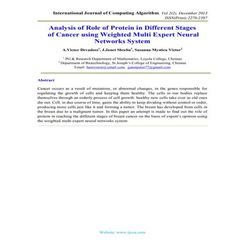 ANALYSIS OF ROLE OF PROTEIN IN DIFFERENT STAGES  OF CANCER USING WEIGHTED MUL...
