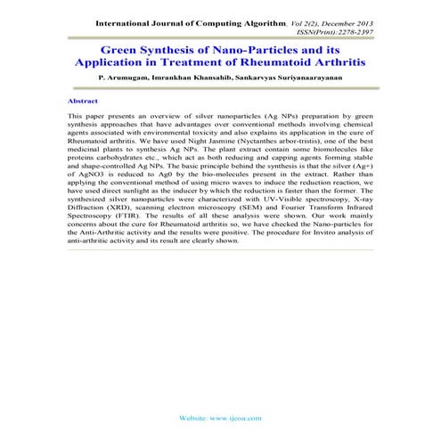 Green Synthesis of Silver Nanoparticles and their applications | PDF