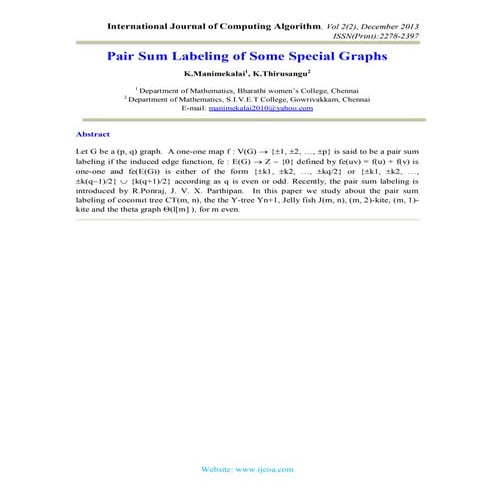 Pair Sum Labeling of Some Special Graphs