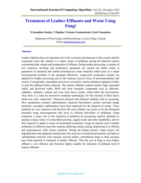 TREATMENT OF LEATHER EFFLUENTS AND WASTE  USING FUNGI