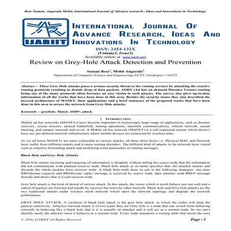 Review on Grey- Hole Attack Detection and Prevention