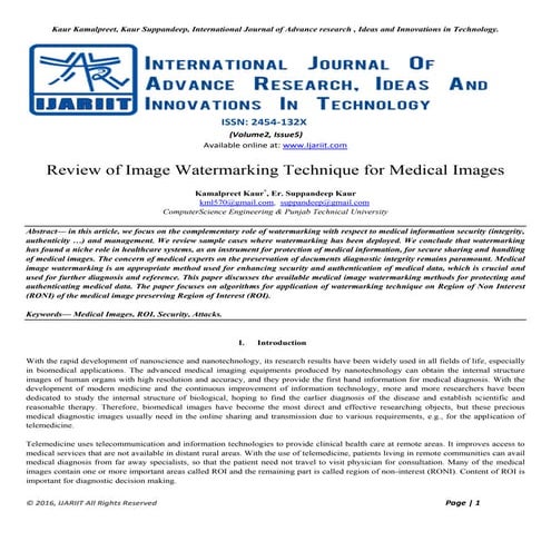 Review of Image Watermarking Technique for Medi