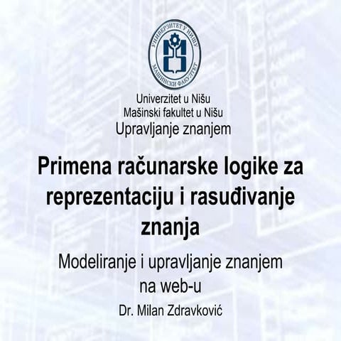 MEZN02 - Primena računarske logike za reprezentaciju i rasuđivanje znanja