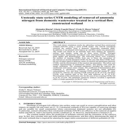 Unsteady state series CSTR modeling of removal of ammonia nitrogen from domes...