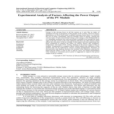 Experimental Analysis of Factors Affecting the Power Output  of the PV Module 