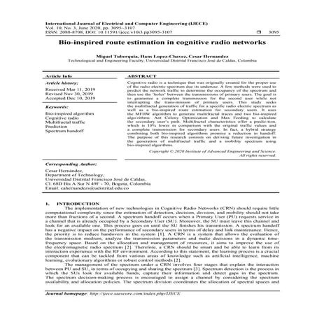 Bio-inspired route estimation in cognitive radio networks 