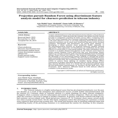Projection pursuit Random Forest using discriminant feature analysis model fo...