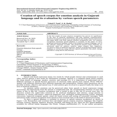 Creation of speech corpus for emotion analysis in Gujarati language and ...