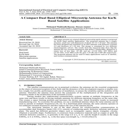 A Compact Dual Band Elliptical Microstrip Antenna for Ku/K Band Satellite App...