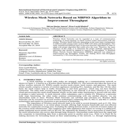 Wireless Mesh Networks Based on MBPSO Algorithm to Improvement Throughput 