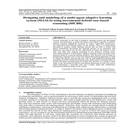 Designing and modeling of a multi-agent adaptive learning system (MAALS) usin...