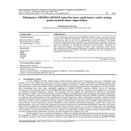 Minimize MIMO OFDM interference and noise ratio using polynomial-time algorit...