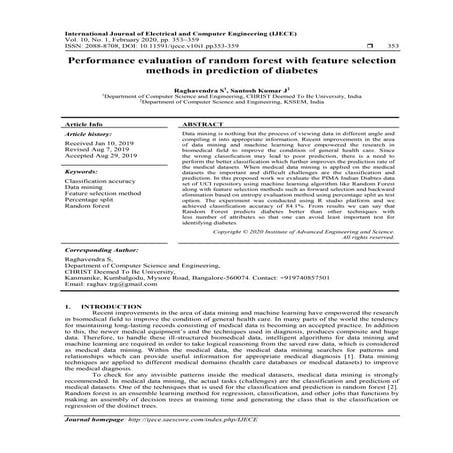 Performance evaluation of random forest with feature selection methods in pre...