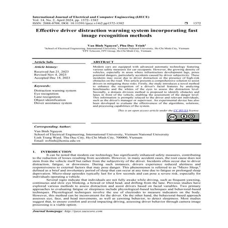 Effective driver distraction warning system incorporating fast image recognit...