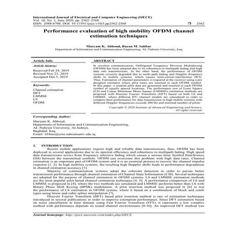 Performance evaluation of high mobility OFDM channel estimation techniques 