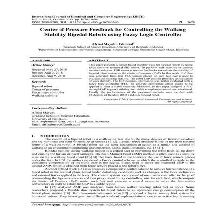 Center of Pressure Feedback for Controlling the Walking Stability Bipedal Rob...