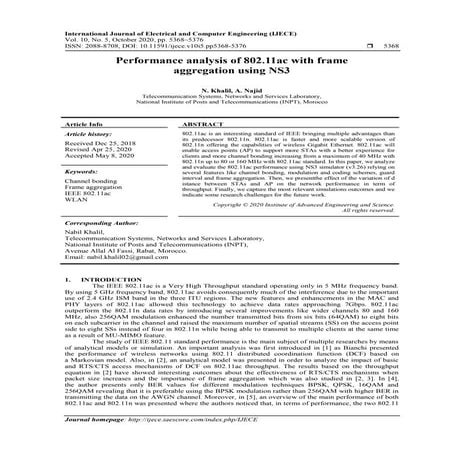 Performance analysis of 802.11ac with frame aggregation using NS3 