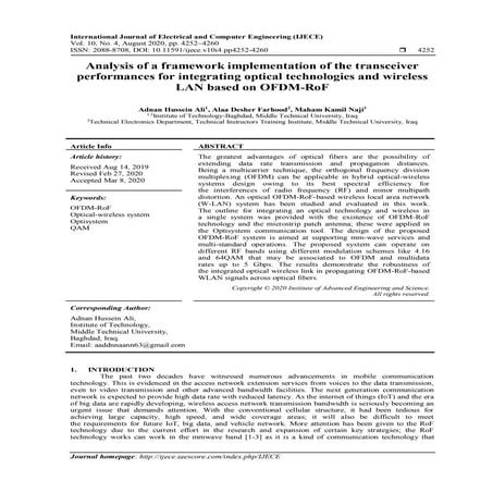 Analysis of a framework implementation of the transceiver performances for in...