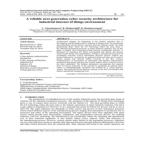 A reliable next generation cyber security architecture for industrial interne...